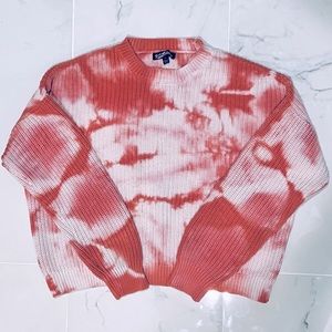 Cute Coral and Pink Tie Dye Knit Sweater, Size Small